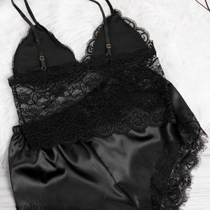 Dámske čierne dámske dvojdielne pyžamo - oblečenie