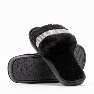 Dámske čierne kožušinové papuče s kubickými zirkónmi Tiko - Obuv