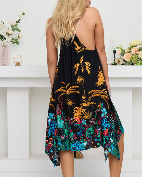Dámske čierne letné kvetinové šaty- oblečenie