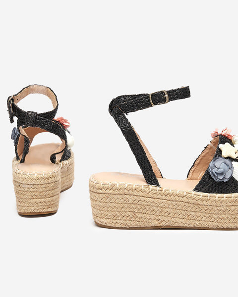 Dámske čierne sandále a'la espadrilky s ozdobným zvrškom Soramis - Obuv
