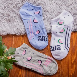 Dámske farebné ponožky s 3 potlačami / balenie - Ponožky