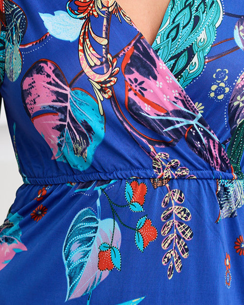 Dámske kobaltové maxi šaty s farebnými kvetmi - Oblečenie