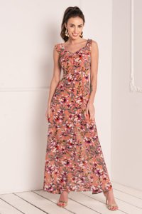 Dámske koralové kvetinové maxi šaty - Oblečenie
