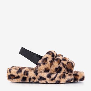 Dámske kožušinové papuče s leopardím vzorom Fornax - Topánky