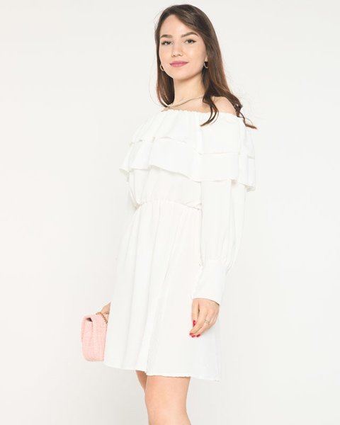Dámske krátke biele šaty s volánikmi- oblečenie