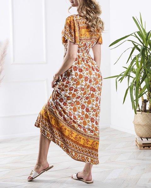 Dámske kvetované maxi šaty v bielej a oranžovej farbe - Oblečenie