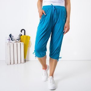 Dámske modré krátke nohavice s vreckami PLUS SIZE - Oblečenie