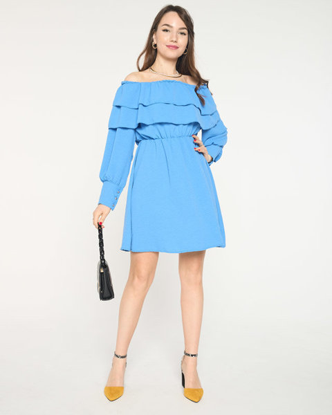 Dámske modré krátke šaty s volánikmi- oblečenie