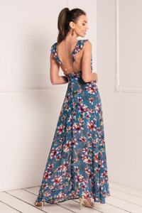 Dámske modré kvetinové maxi šaty - oblečenie