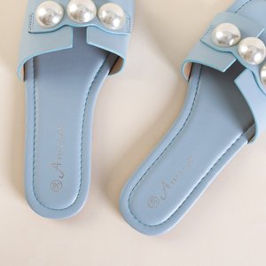 Dámske modré papuče s perlami Teonilla - Obuv