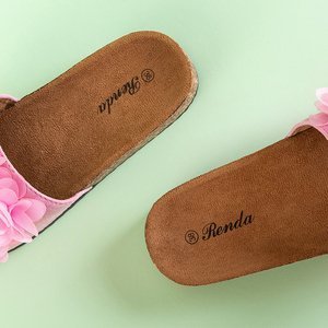 Dámske papuče Alina ružové s kvetmi - Topánky