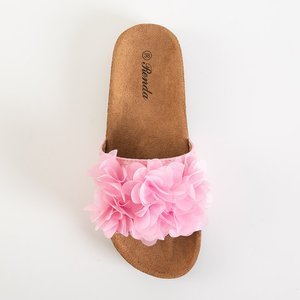 Dámske papuče Alina ružové s kvetmi - Topánky