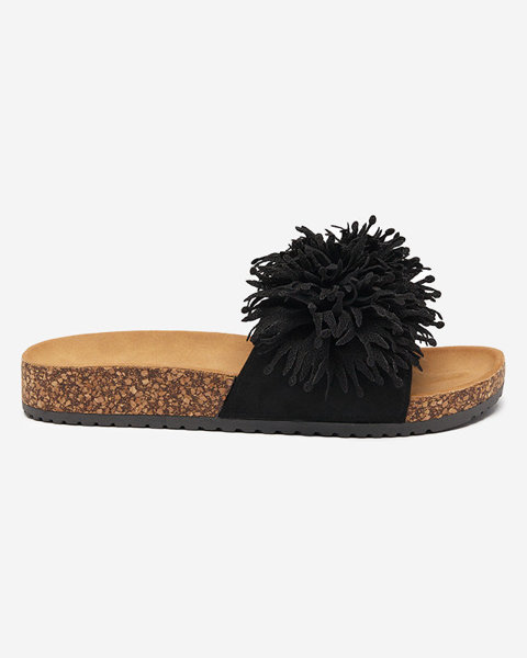 Dámske papuče s látkovým ornamentom čiernej farby Ailli- Footwear