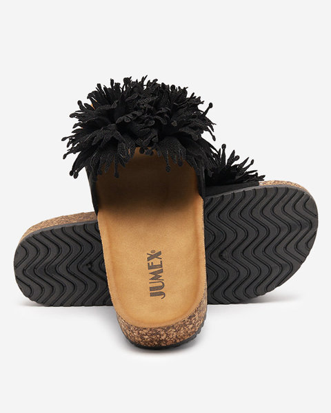 Dámske papuče s látkovým ornamentom čiernej farby Ailli- Footwear