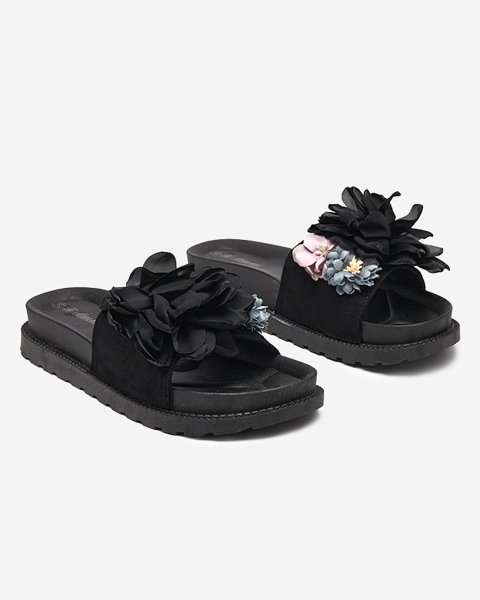 Dámske papuče s látkovými kvetmi čiernej farby Gondola - Obuv