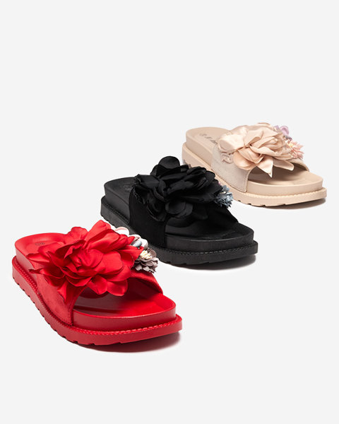 Dámske papuče s látkovými kvetmi čiernej farby Gondola - Obuv