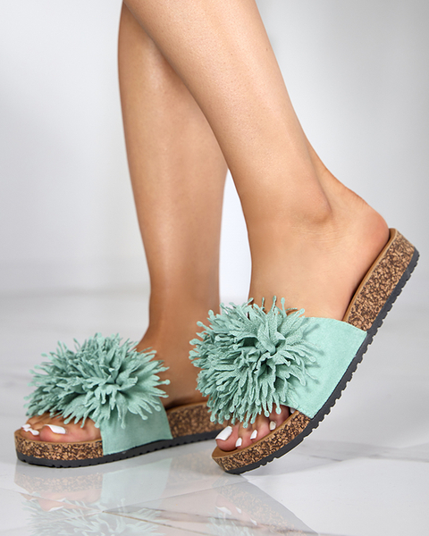 Dámske papuče so zeleným látkovým ornamentom Ailli- Footwear