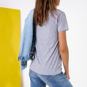 Dámske šedé bavlnené tričko s potlačou - Oblečenie