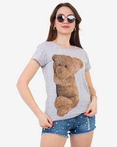 Dámske šedé tričko s medvedíkom - Oblečenie
