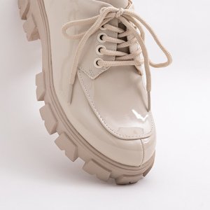 Dámske svetlo béžové lakované šnurovacie topánky Ginara - Obuv