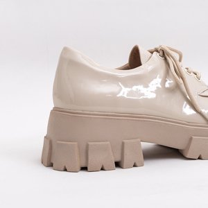 Dámske svetlo béžové lakované šnurovacie topánky Ginara - Obuv