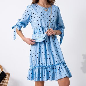 Dámske svetlo modré bodkované šaty s bodkami - Oblečenie