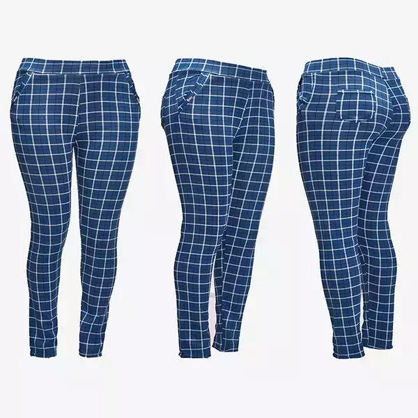 Dámske tegingové nohavice v modrej kockovanej farbe PLUS SIZE- Oblečenie
