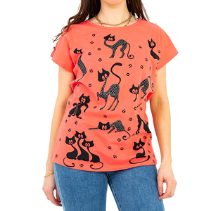 Dámske tričko Coral s potlačou mačiek - Oblečenie