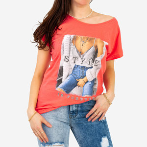 Dámske tričko s koralovou potlačou PLUS SIZE - Oblečenie