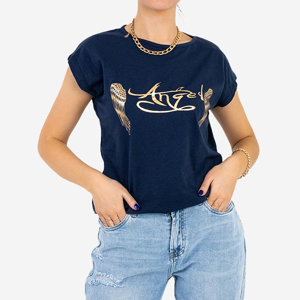 Dámske tričko so zlatou potlačou a nápisom v námorníckej modrej farbe - Oblečenie