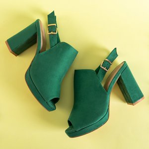 Dámske zelené sandále Wefira na vysokom podpätku - topánky