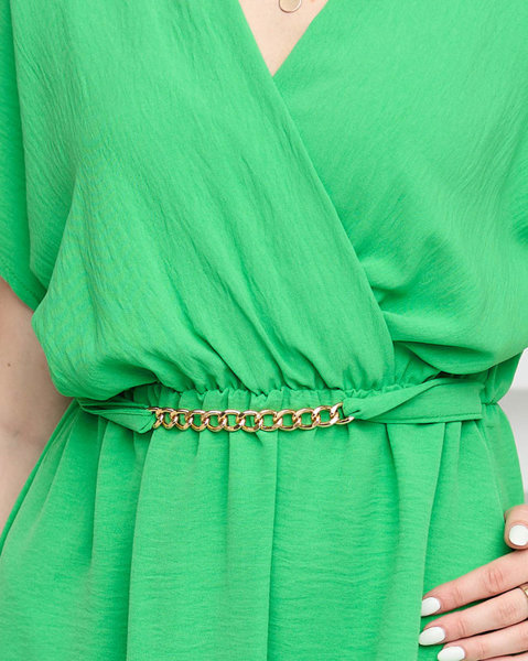 Dámske zelené šaty s ozdobnou retiazkou - Oblečenie