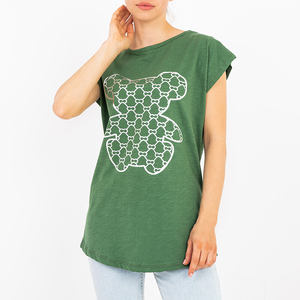 Dámske zelené tričko so striebornou potlačou - Oblečenie