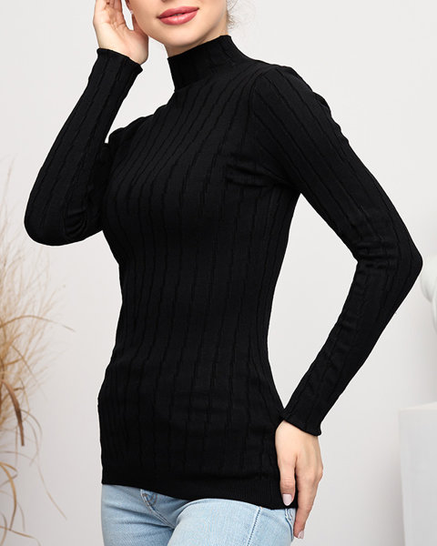 Dámsky čierny sveter s rolákom - Oblečenie