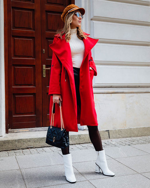 Dámsky dlhý kabát bez zapínania v červenej farbe - Oblečenie