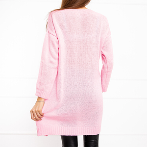 Dámsky ružový dlhý sveter s asymetrickým lemom - Oblečenie