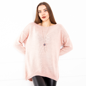 Dámsky ružový sveter s náhrdelníkom - Oblečenie