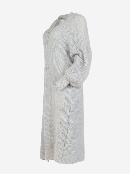 Dámsky svetlosivý sveter z mäkkého dlhého kardiganu – oblečenie