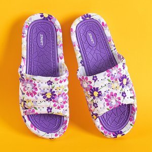 Fialové gumené papuče s kvetinami Leda - Obuv