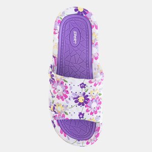 Fialové gumené papuče s kvetinami Leda - Obuv