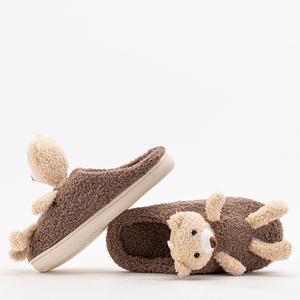 Hnedé dámske papuče s medvedíkom - Topánky