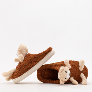 Hnedé dámske papuče s medvedíkom - Topánky