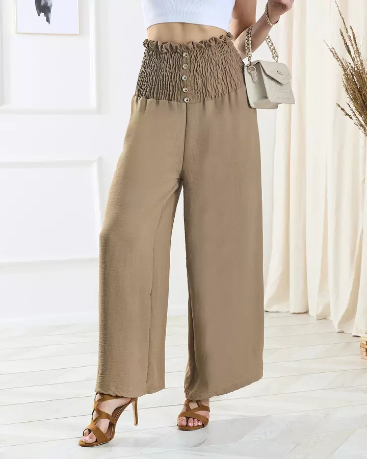 Hnedé dámske široké palazzo nohavice s gombíkmi - Oblečenie