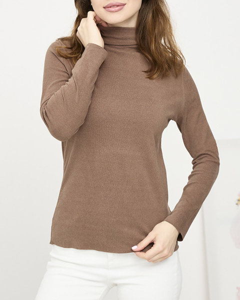 Hnedý dámsky sveter s polovičným rolákom - Oblečenie
