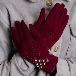 Kaštanové dámske rukavice s perlami - Príslušenstvo