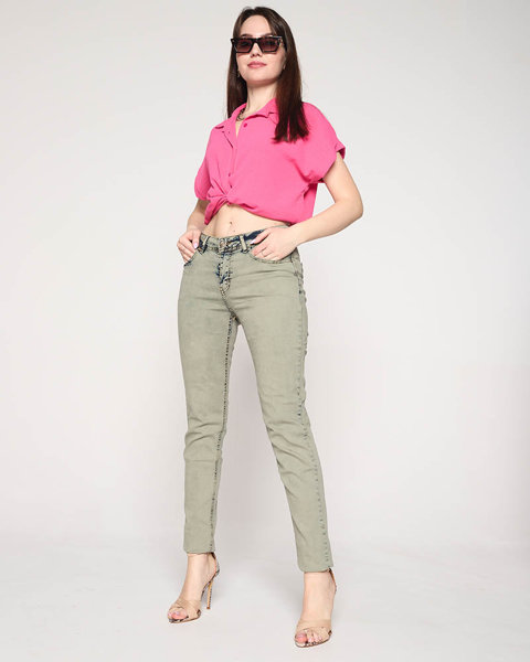 Khaki dámske úzke džínsy - Oblečenie