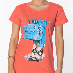 Koralové dámske tričko s MÓDOU - potlač oblečenia
