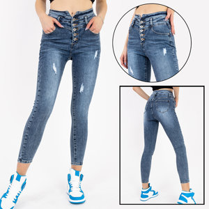 Modré dámske džínsy s vysokým pásom - Oblečenie