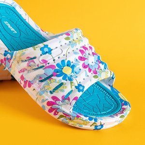 Modré gumené papuče s kvetinami Leda - Obuv