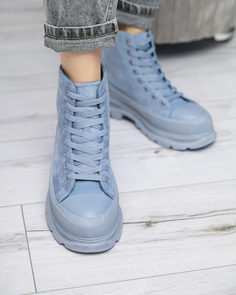 Modré šnurovacie dámske čižmy na plochom opätku značky Wertika - Footwear